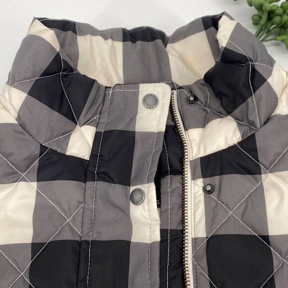 Talbots Down Filled Buffalo Vest Puffer Quilted Check Plaid Zip-Up Black Cream S - Picture 4 of 14